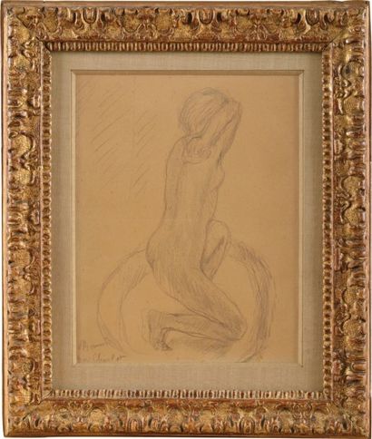 Pierre Bonnard, 1867-1947 Femme au tub Dessin à la mine de plomb et lavis d'aquarelle...