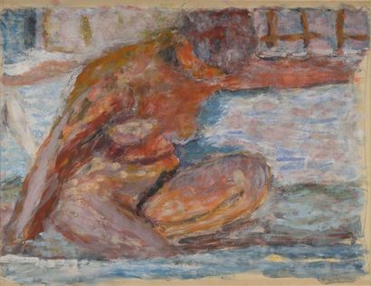 Pierre Bonnard, 1867-1947 Nu accroupi, 1938 Aquarelle et gouache Non signé 19 x 24,5...