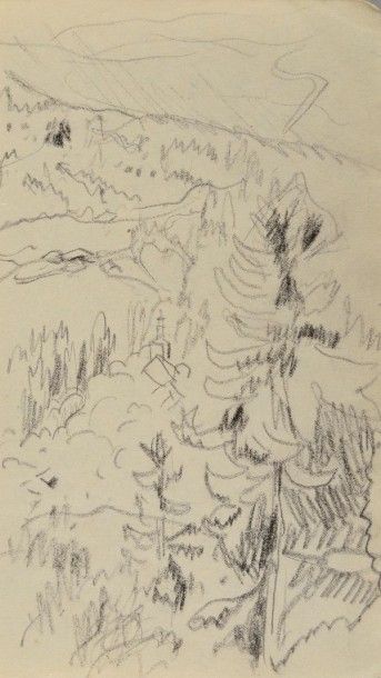 Pierre Bonnard, 1867-1947 Sapins en montagne, 1921 Dessin au crayon noir Cachet de...