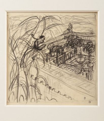 Pierre Bonnard, 1867-1947 Cour de palais oriental Fusain Porte deux fois le cachet...