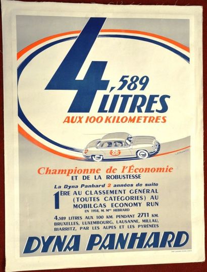 null Automobiles PANHARD "4,589 litres aux 100 km.: Dyna Panhard" 1958, Signee A....