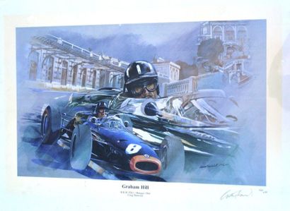 Craig Warwick "Graham Hill" Estampe en couleurs, signee et datee 96 en bas à droite,...