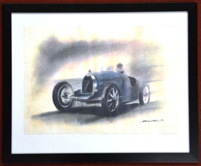 Claude Berton (Ne en 1936) Bugatti 35 29 x 42 cm. Encadre