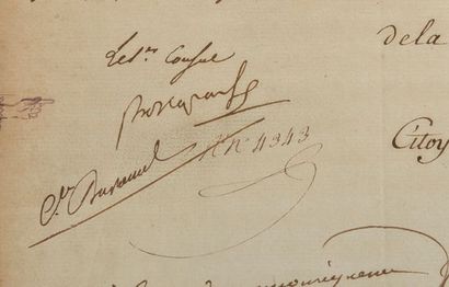 BONAPARTE (Napoléon) Apostille signée «Bonaparte» (s.l.n.d., 10 mots) adressée au...