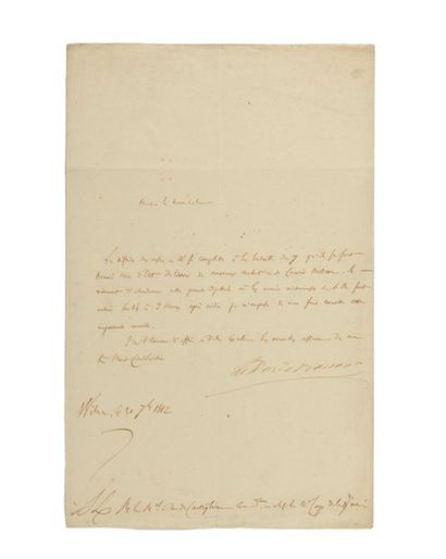 MARET (Hugues-Bernard) Lettre signée «Le Duc de Bassano» en qualité de ministre des...