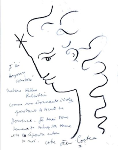 Jean COCTEAU (1889-1963) Profil à l'étoile Dessin au crayon gras noir, présentant...