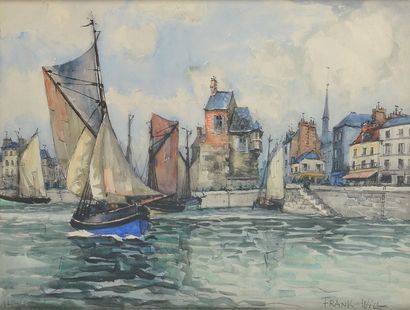 FRANK-WILL (1900-1951) Le Port de Honfleur Aquarelle, gouache et crayon Signé en...