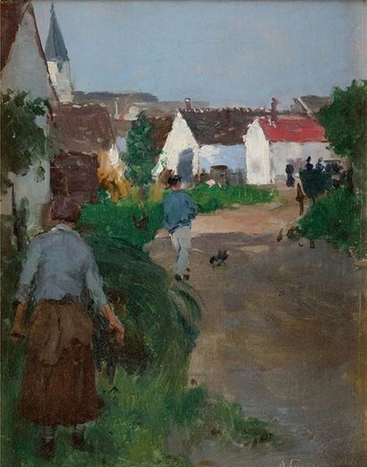 Norbert GOENEUTTE (1854-1894) Eragny (circa 1877) Sur sa toile d'origine Signé en...