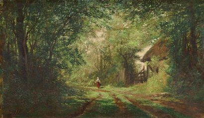 Auguste ALLONGE (1833-1898) Promenade en forêt Sur sa toile d'origine Signé et daté...