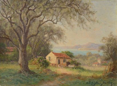 Pierre Ernest BALLUE (1855-1928) Maison en bord de lac Sur sa toile d'origine Signé...