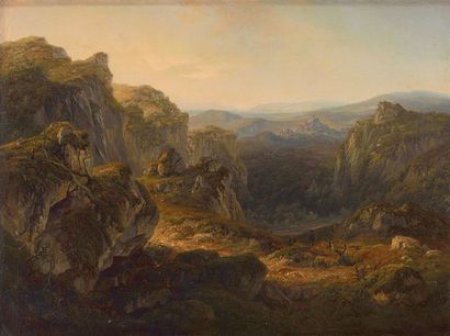 Ecole ALLEMANDE du XIXème siècle Paysage de montagnes Huile sur toile Trace de signature...
