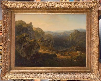Ecole ALLEMANDE du XIXème siècle Paysage de montagnes Huile sur toile Trace de signature...