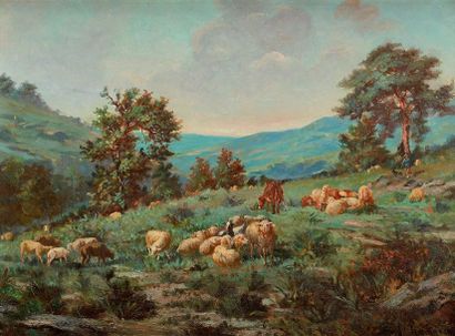 Paul CHAIGNEAU (1879-1938) Berger et son troupeau Sur sa toile d'origine Signé en...