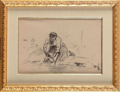 Alfred DEHODENCQ (1822 - 1882) Lavandière Dessin au crayon 20 x 30 cm (à vue) Pencil,...