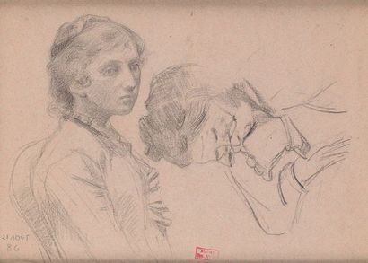 Hippolyte PETIT JEAN (1854-1929) Etude de femmes Dessin au crayon Daté en bas à gauche...