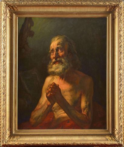 Jean-François MILLET (1814 - 1875) Job priant Huile sur toile Signé en bas à droite...