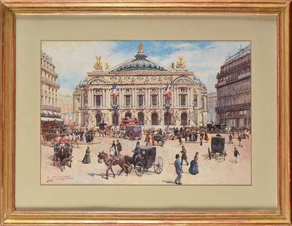 Léon ZEYTLINE (1885-1962) La Place de l'Opéra Aquarelle et gouache Signé en bas à...