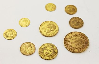 null LOT de neuf pièces d?or comprenant 1 pièce de 100 francs année 1904 / A 1 pièce...