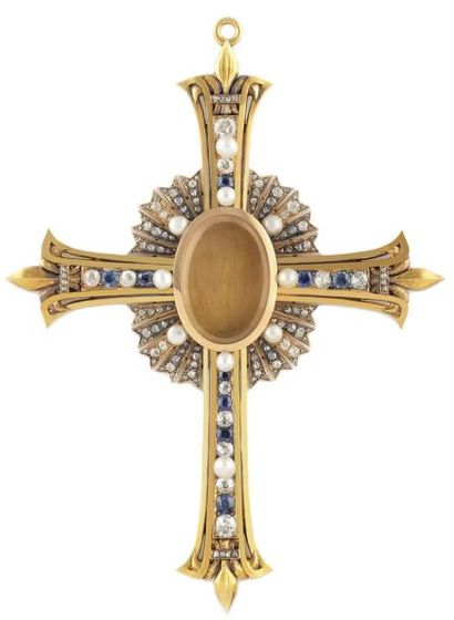 Grande Croix pectorale - reliquaire en or...