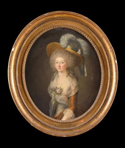 Marie-Victoire LEMOINE (Paris 1754 - 1820) Portrait dit de Rosalie Duthé
Toile ovale
45...