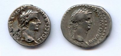 null "Lot de deux monnaies romaines en argent: Tibère (Pontif Maxim) Denier frappé...