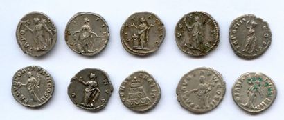 null "Lot de dix deniers romains: Aelius C.52, *Antonin le Pieux (Annona) C.284,...