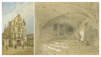 Hubert CLERGET (1818-1899) Les cagnards de l'Hôtel Dieu Crayon signé en bas à gauche...