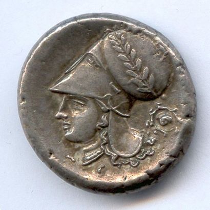 null "CORINTHE (345-307) Tête d'Athéna coiffée d'un casque corinthien lauré. Egide...