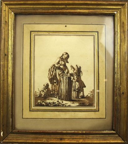 Johan SCHENAU (vers 1737-1806) L'enfance Plume et encre brune, lavis brun 25,8 x...