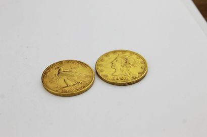 LOT de deux pièces de 10 dollars, 1908 et...