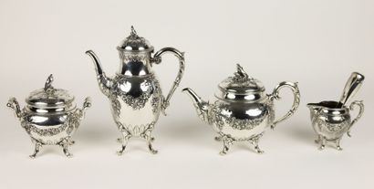 GALLIA Service à thé et café en métal argenté modèle feuillagé comprenant : 1 théière...