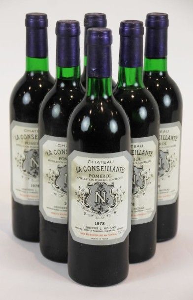 null Château LA CONSEILLANTE Pomerol 1978 6 bouteilles Base goulot, étiquettes sales...