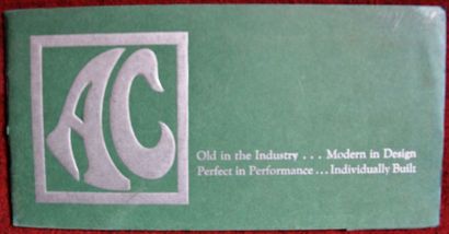 null «AC 1938» Catalogue 20 pages, couverture gaufrée avec photos des carrosseries...