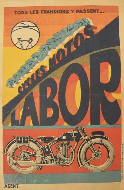 G. FAVRE «Cycles et motos LABOR» Affiche signée G. Favre en bas à droite, promotionnelle...