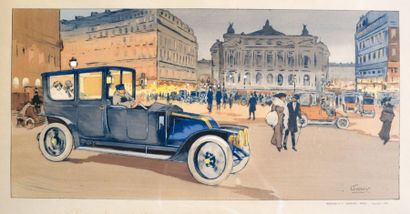 GAMY (PRÉSUMÉE MARGUERITE MONTAUT) «Renault 1913» Lithographie en couleurs, rehaussée...
