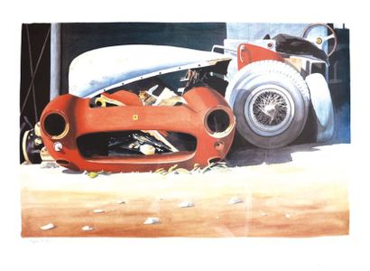 MIRGALET Alain (Né en 1950) "Epave d'artiste" Epave de Ferrari 250 GT SWB. Estampe...