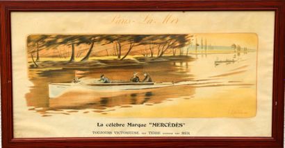 MONTAUT Ernest (1879- 1909) «Paris-La Mer» Mercédès Lithographie en couleurs, rehaussée...