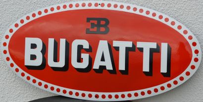 null «Bugatti» Plaque emaillée Bugatti, ovale bombée simple face, réédition. 50 x...