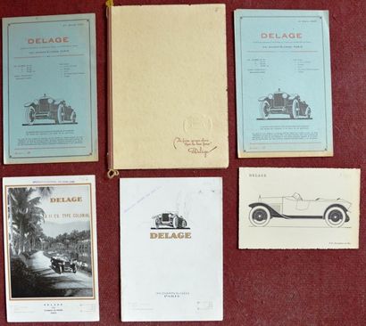 null «Delage 1927» Feuillet R°V° illustré: le torpédo bateau 3 places sur châssis...