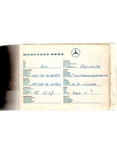 1967 MERCEDES BENZ 600 PULLMAN 
Châssis n°: 100.012.12.000983 
Carte grise française...
