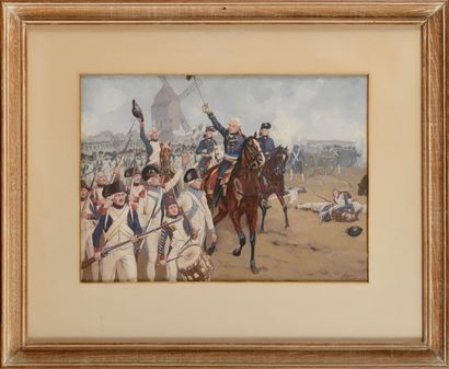 Victor HUEN (1874-1939) «Valmy, le Général Kellermann haranguant ses hommes». Gouache...