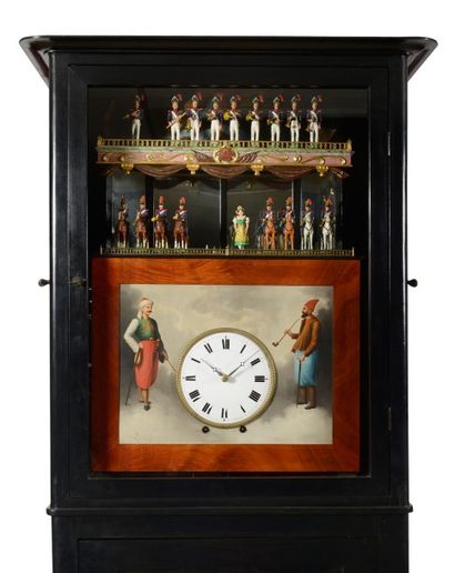 null Grande horloge de la foret noire, à 2 poids, avec cadran peint, à décors de...