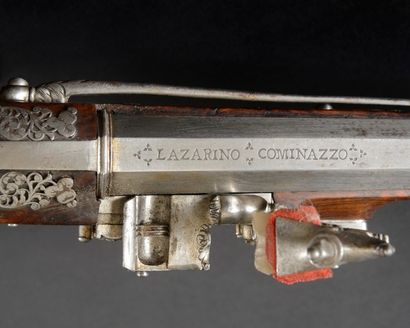 null Grande et belle paire de pistolets à rouets de «Lazarino Cominazzo». Longs canons...