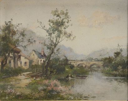 Maurice LÉVIS (1860-1940) La Sarthe à Saint Léonard des Bois Huile sur panneau Signé...