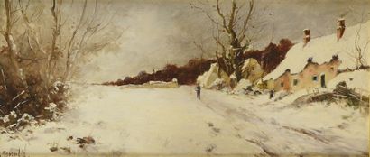 Jacques Van COPPENOLLE (1878-1915) Village en hiver Huile sur panneau Signé en bas...