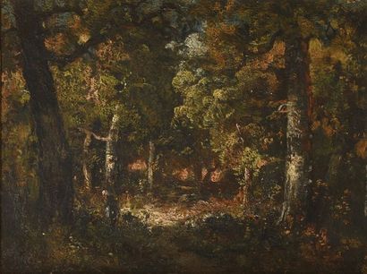 Narcisse Virgile DIAZ de LA PENA (1807-1876) Fagotière en forêt Huile sur panneau...