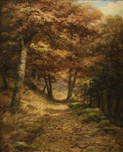 ECOLE FRANÇAISE DU XIXe Chemin d'automne à Sernay Sur sa toile d'origine Situé en...