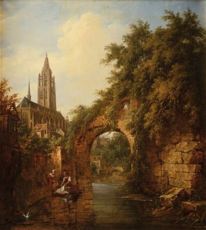 C. MERLIN (XIX) Vue de Rouen Sur sa toile d'origine Situé et daté 1848 en bas à gauche...