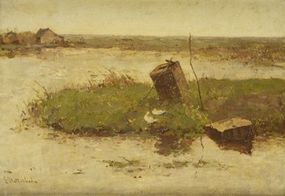 Louis STUTTERHEIM (1873-1943) Paysage à l'étang Sur sa toile d'origine Signé en bas...