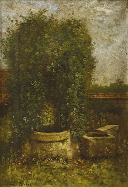 LEON RICHET (1847-1907) Jardin au puit Sur sa toile d'origine Signé en bas à gauche...